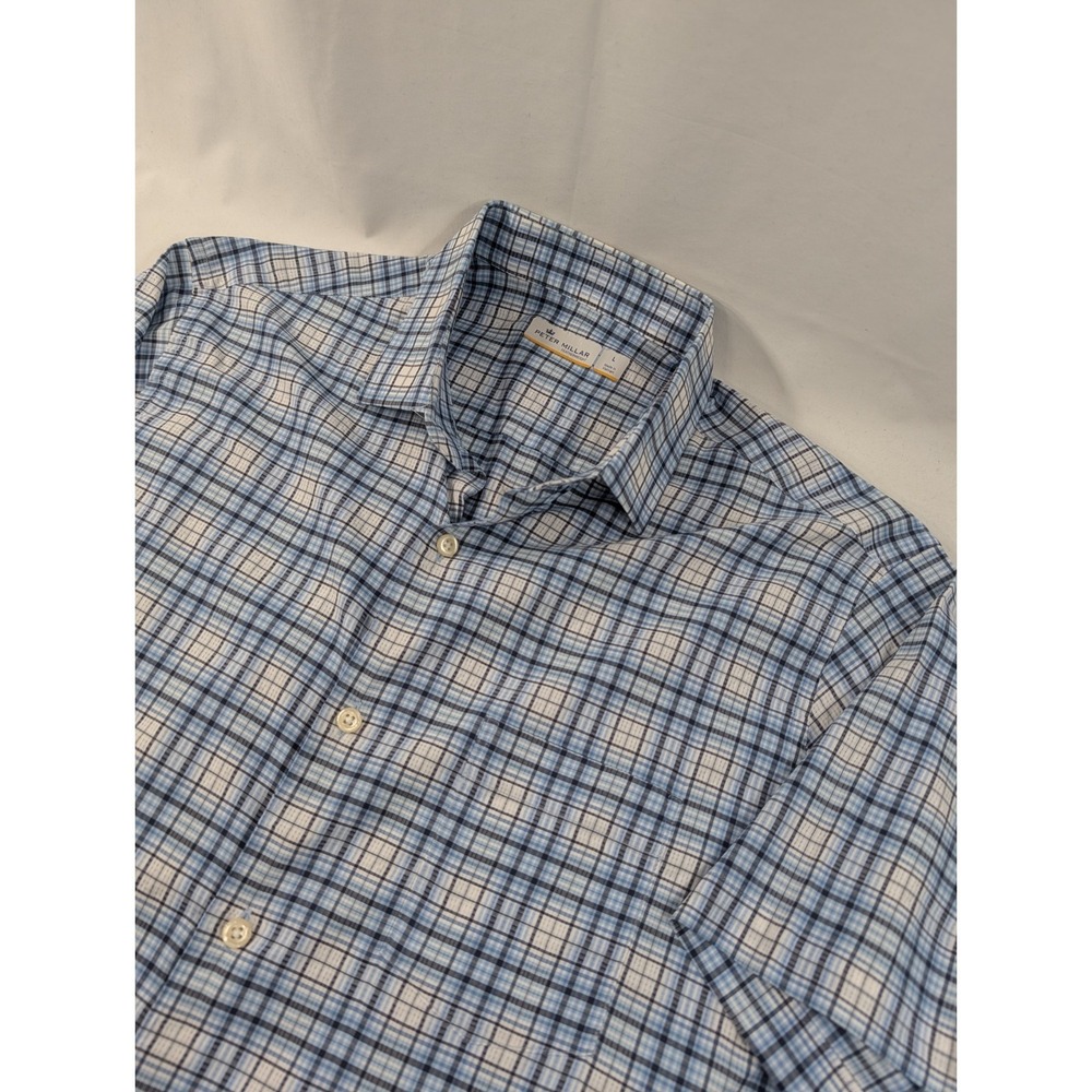 Peter Millar Featherweight Plaid Button Down Short Sleeve Shirt Large Stretch